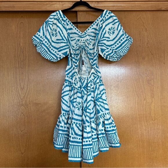 Omika Ila Mini Dress Puff Sleeves Pockets in Jolie Lagoon Size XS Vacation - Picture 9 of 15